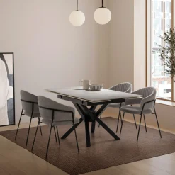 Hot No name BRELYN Table à manger extensible 6 à 8 personnes en céramique et métal 90-150x150cm