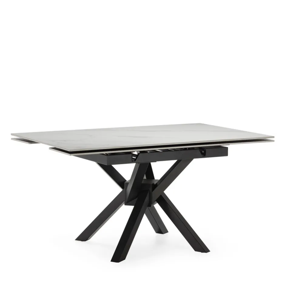 Hot No name BRELYN Table à manger extensible 6 à 8 personnes en céramique et métal 90-150x150cm