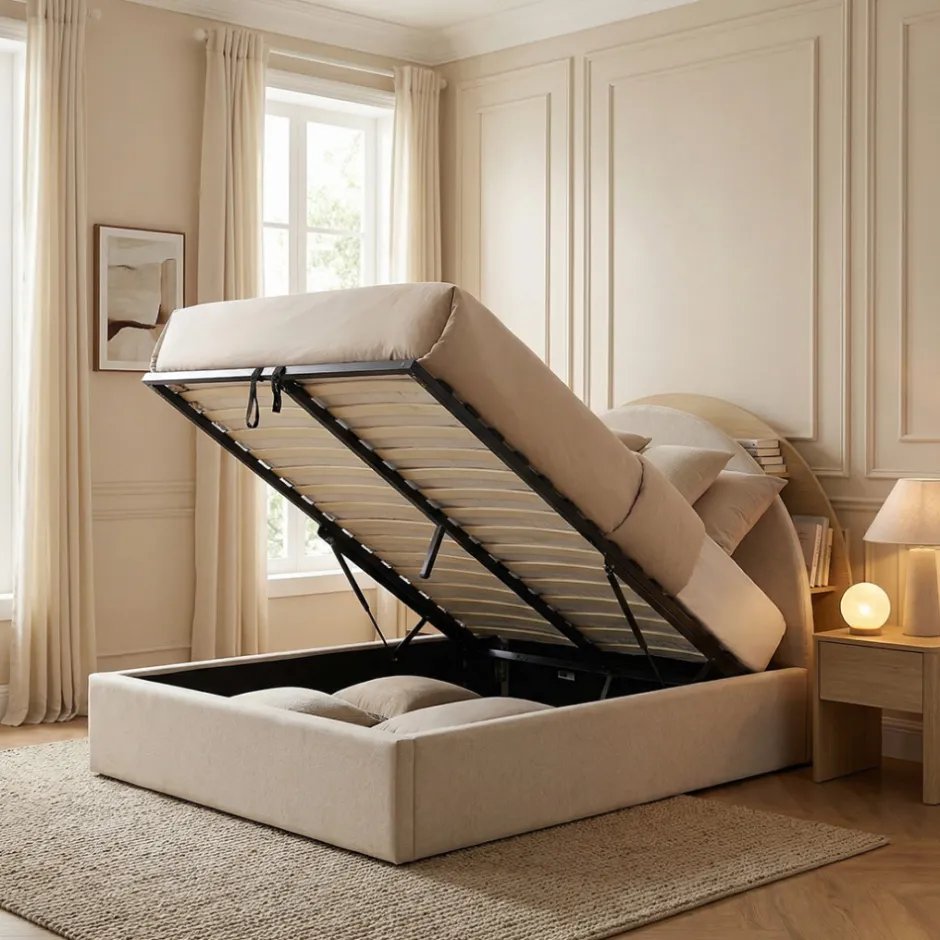 Hot Drawer BRIE Lit coffre en tissu avec rangements intégrés 140x190cm