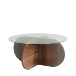 Online Drawer BULLY Table basse ronde en verre trempé et bois ø75cm