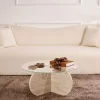 Best Drawer BULLY Table basse ronde en verre trempé et effet travertin ø75cm
