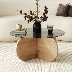 Hot Drawer BULLY Table basse ronde en verre trempé et bois ø75cm