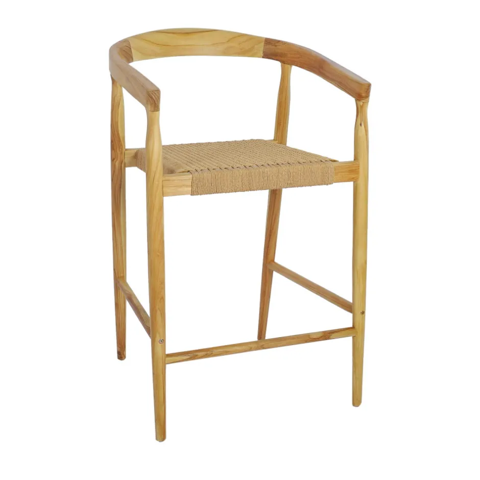 Outlet Drawer BURI Lot de 2 fauteuils de bar en teck et corde tressé H65cm