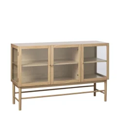 New No name CAHIR Buffet 3 portes en verre trempé et bois L132cm