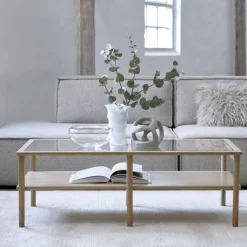 Clearance No name CAHIR Table basse en verre trempé et bois 120x60cm