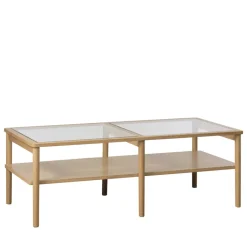 Clearance No name CAHIR Table basse en verre trempé et bois 120x60cm