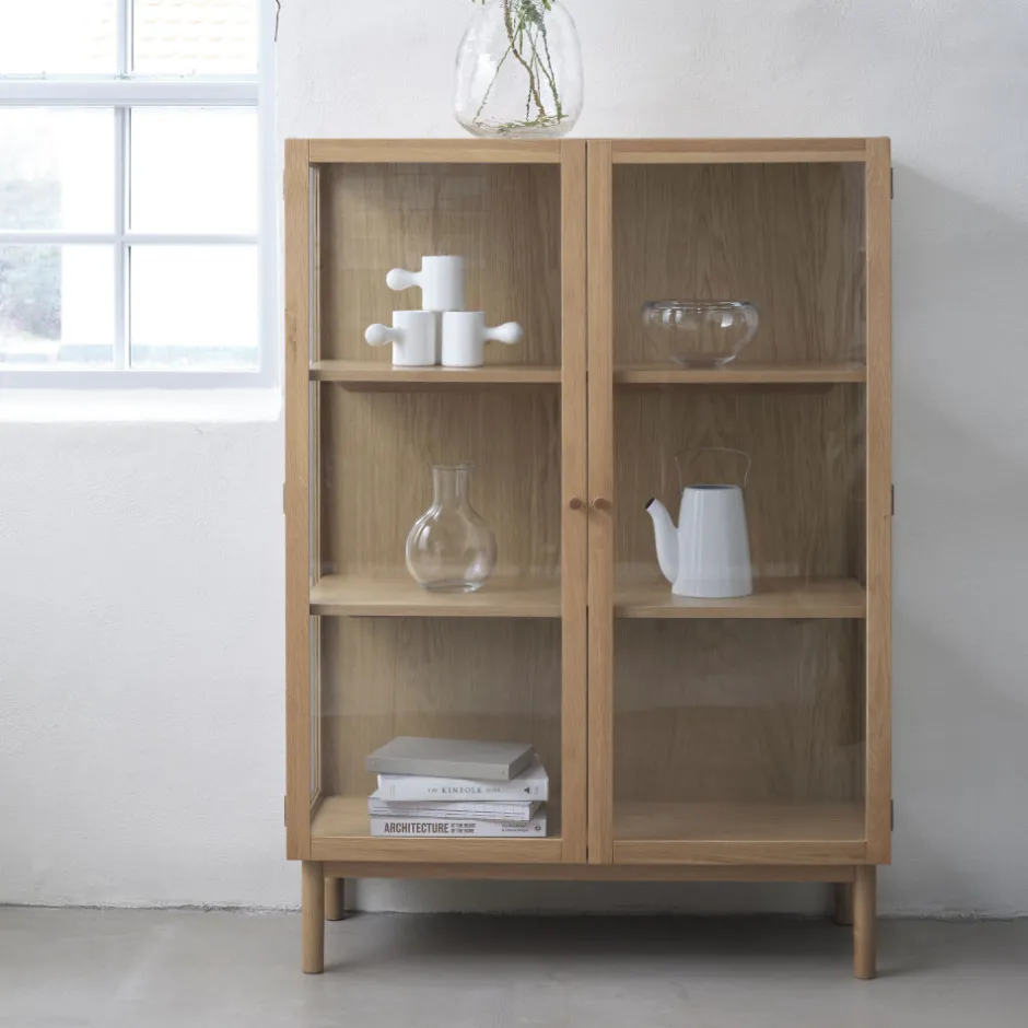 New No name CAHIR Vitrine 2 portes en verre trempé et bois H140cm
