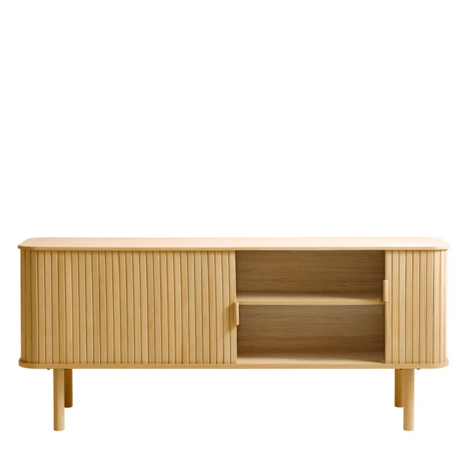 Hot No name CALLAN Meuble TV aux portes coulissantes en bois strié L160cm
