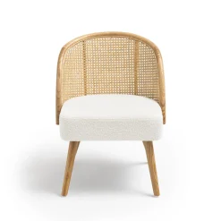 Hot Drawer CANDICE Fauteuil en tissu bouclette et rotin