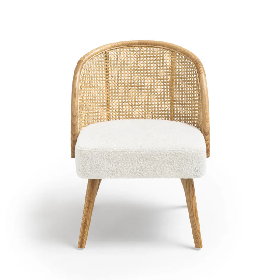Hot Drawer CANDICE Fauteuil en tissu bouclette et rotin