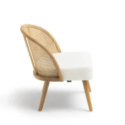 Hot Drawer CANDICE Fauteuil en tissu bouclette et rotin