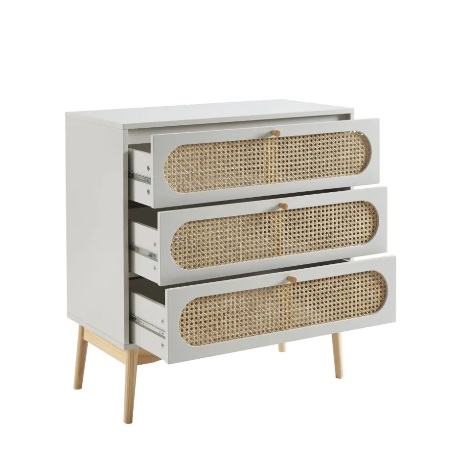 Hot No name CANNO Commode 3 tiroirs en bois et cannage L80cm