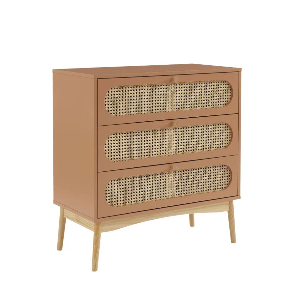 Hot No name CANNO Commode 3 tiroirs en bois et cannage L80cm