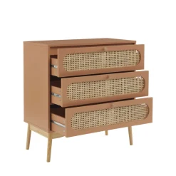 Hot No name CANNO Commode 3 tiroirs en bois et cannage L80cm