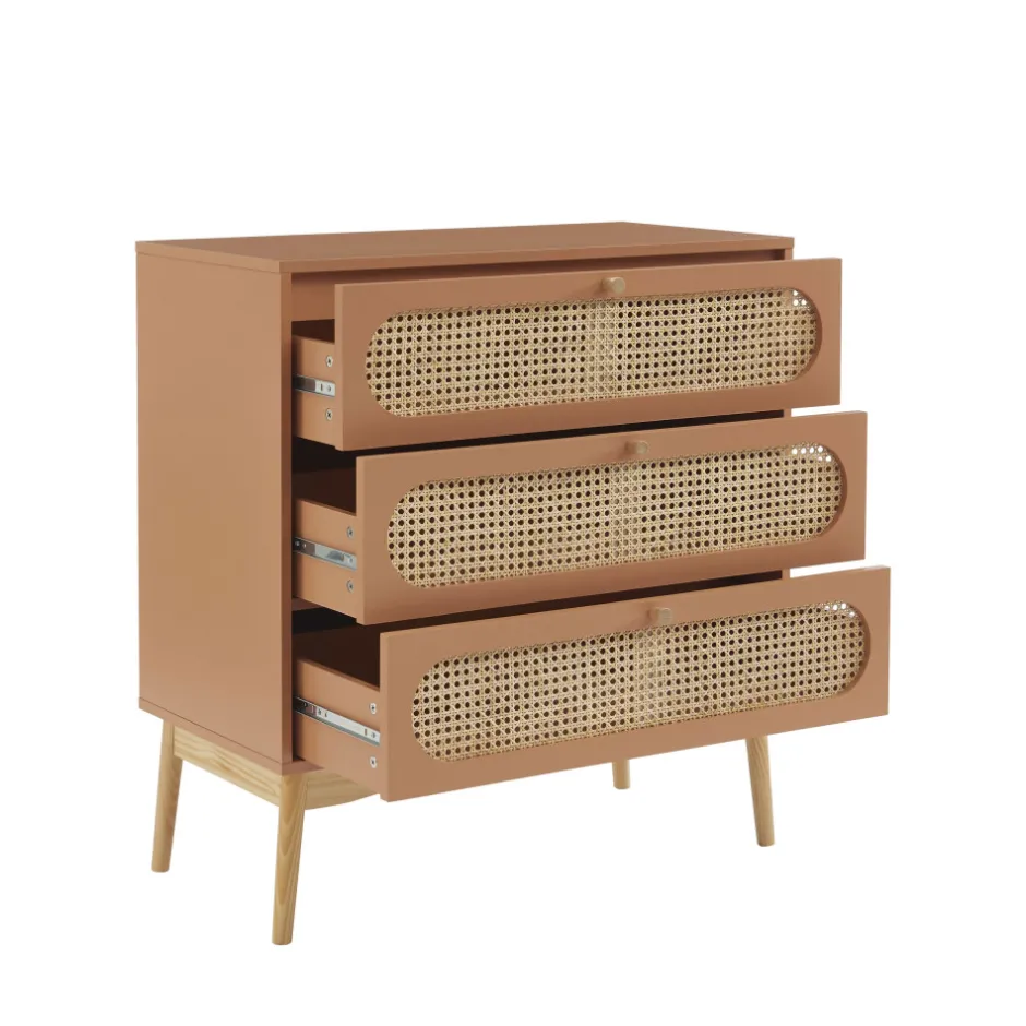 Hot No name CANNO Commode 3 tiroirs en bois et cannage L80cm