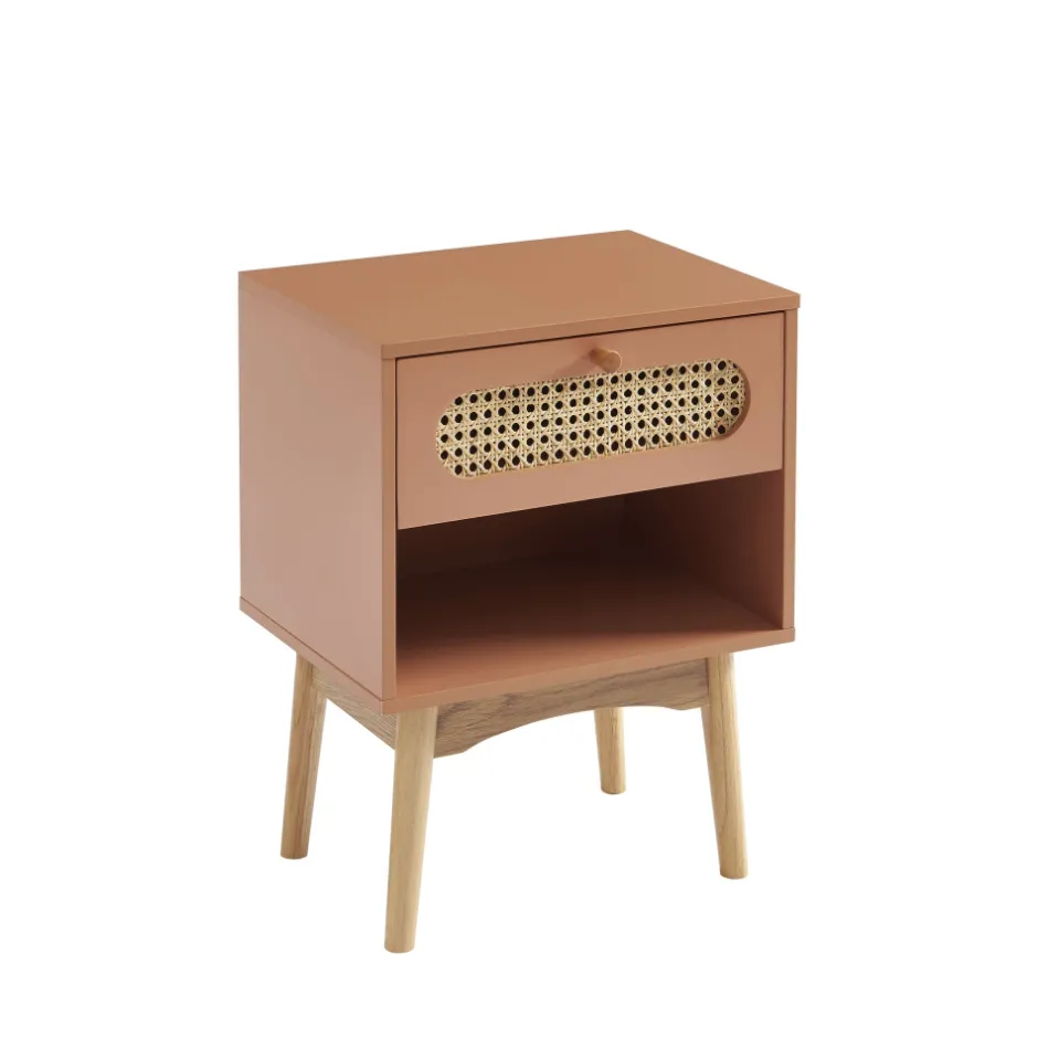 New No name CANNO Table de chevet enfant 1 tiroir en bois et cannage