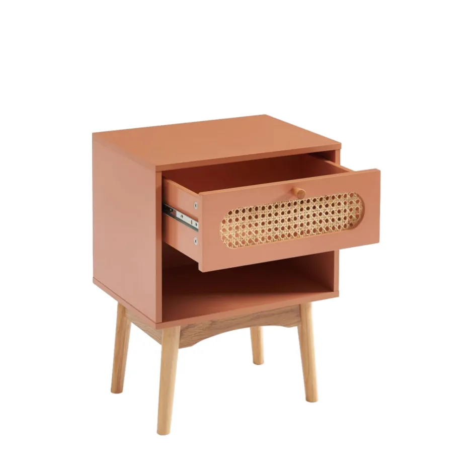 New No name CANNO Table de chevet enfant 1 tiroir en bois et cannage