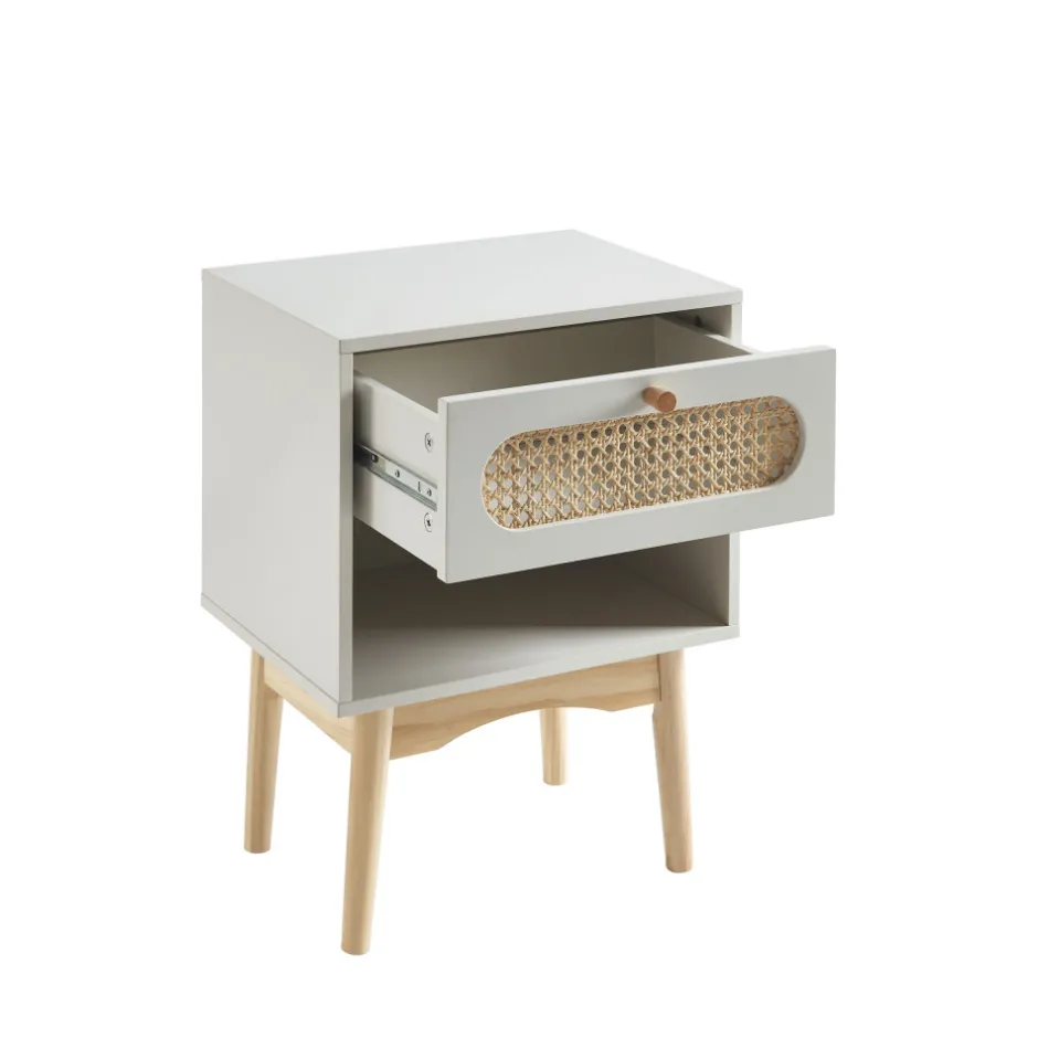 New No name CANNO Table de chevet enfant 1 tiroir en bois et cannage