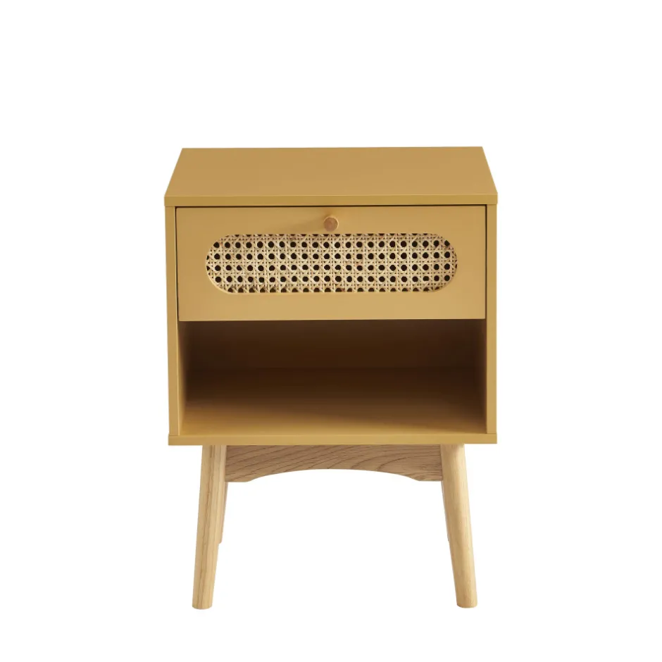 New No name CANNO Table de chevet enfant 1 tiroir en bois et cannage