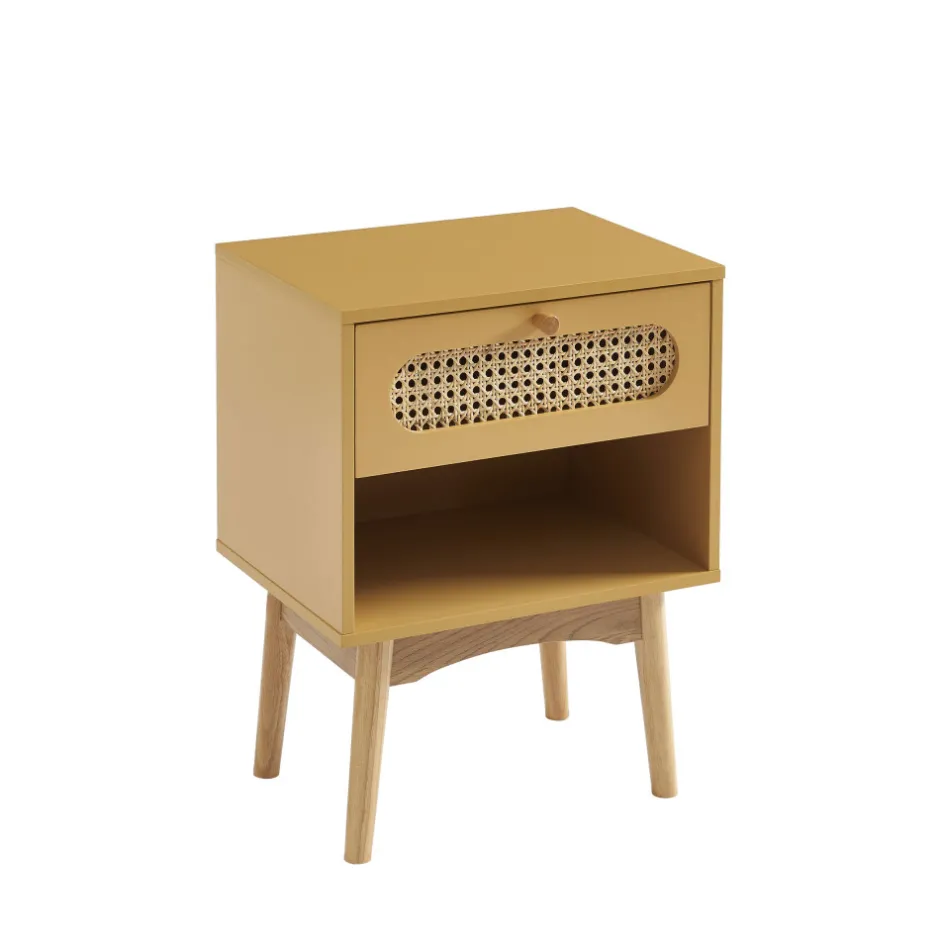 New No name CANNO Table de chevet enfant 1 tiroir en bois et cannage