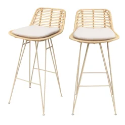 Discount Drawer CAPURGANA Lot de 2 chaises de bar design en rotin pieds beige H67cm