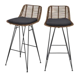 Hot Drawer CAPURGANA Lot de 2 chaises de bar design en rotin H 67 cm
