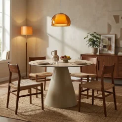 Online Drawer CHIBA Table à manger 4 personnes ronde effet travertin