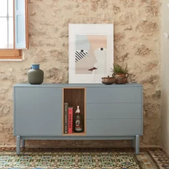 Outlet Teulat CORVO Buffet 1 porte 3 tirois en bois L136,8cm