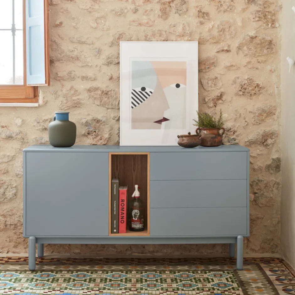 Outlet Teulat CORVO Buffet 1 porte 3 tirois en bois L136,8cm