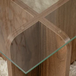 Clearance Drawer CUBIX Table basse en verre trempé et bois