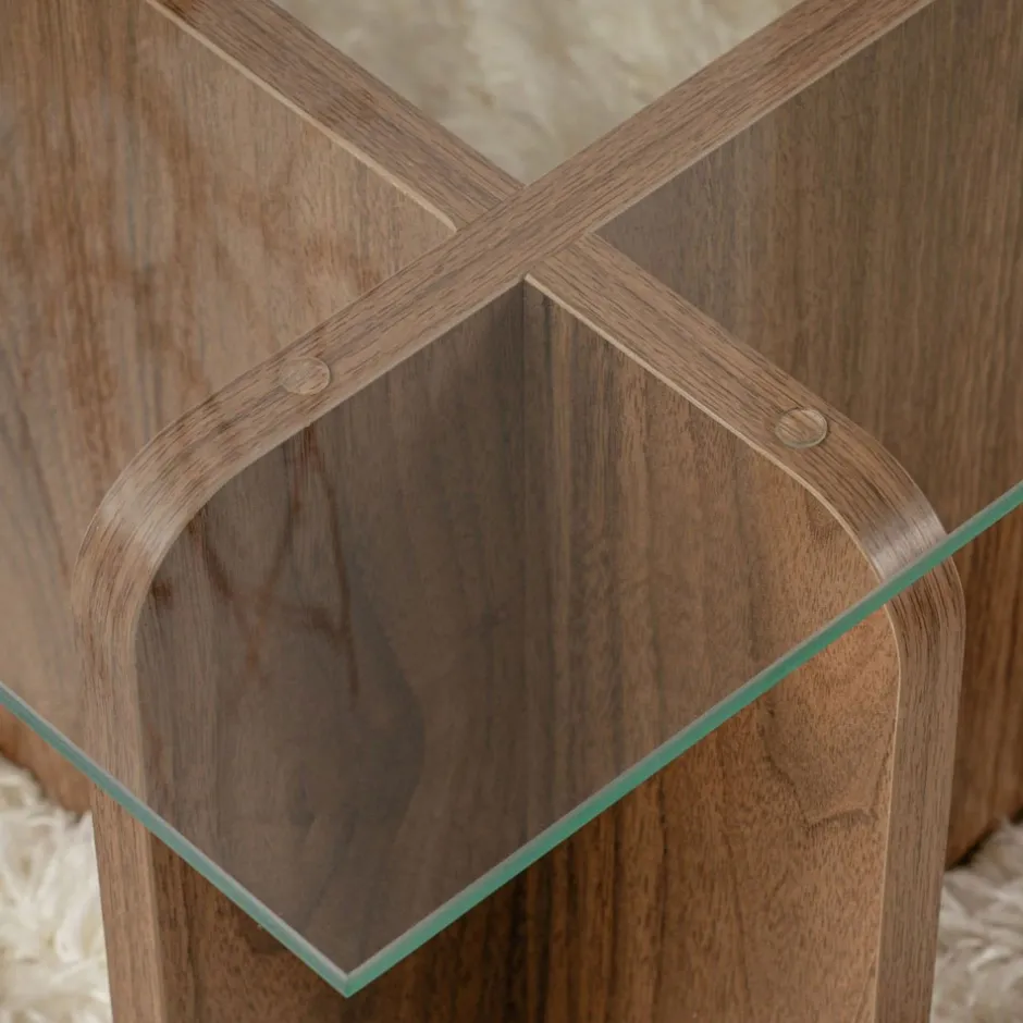 Clearance Drawer CUBIX Table basse en verre trempé et bois