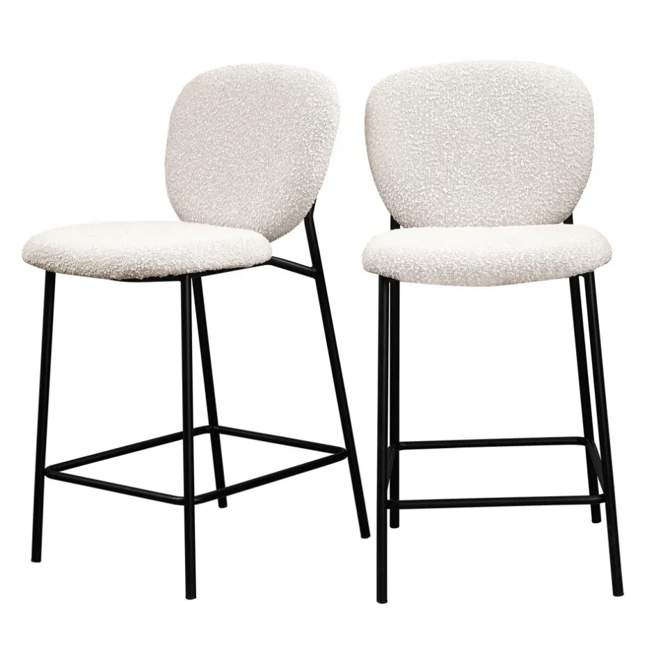 New Drawer DALBY Lot de 2 tabourets de bar en tissu bouclette et métal H65cm