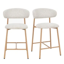 Online Drawer DRACO Lot de 2 chaises de bar en tissu pieds effet bois clair H65cm