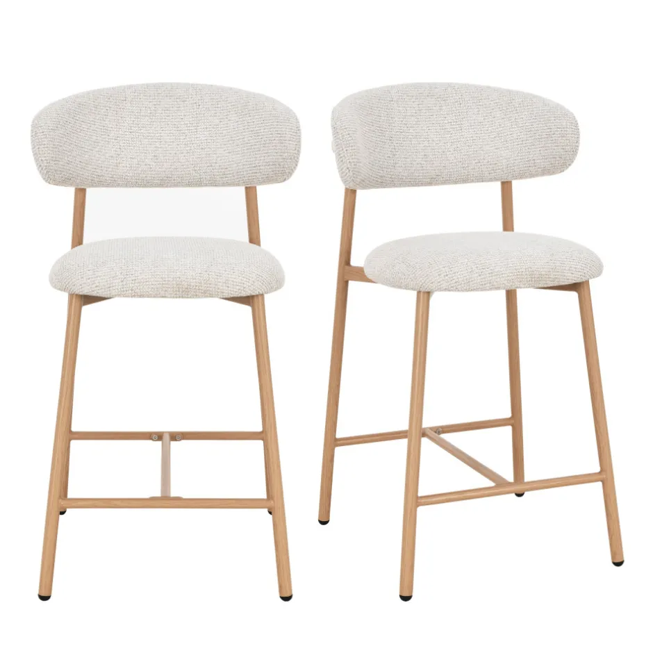 Online Drawer DRACO Lot de 2 chaises de bar en tissu pieds effet bois clair H65cm