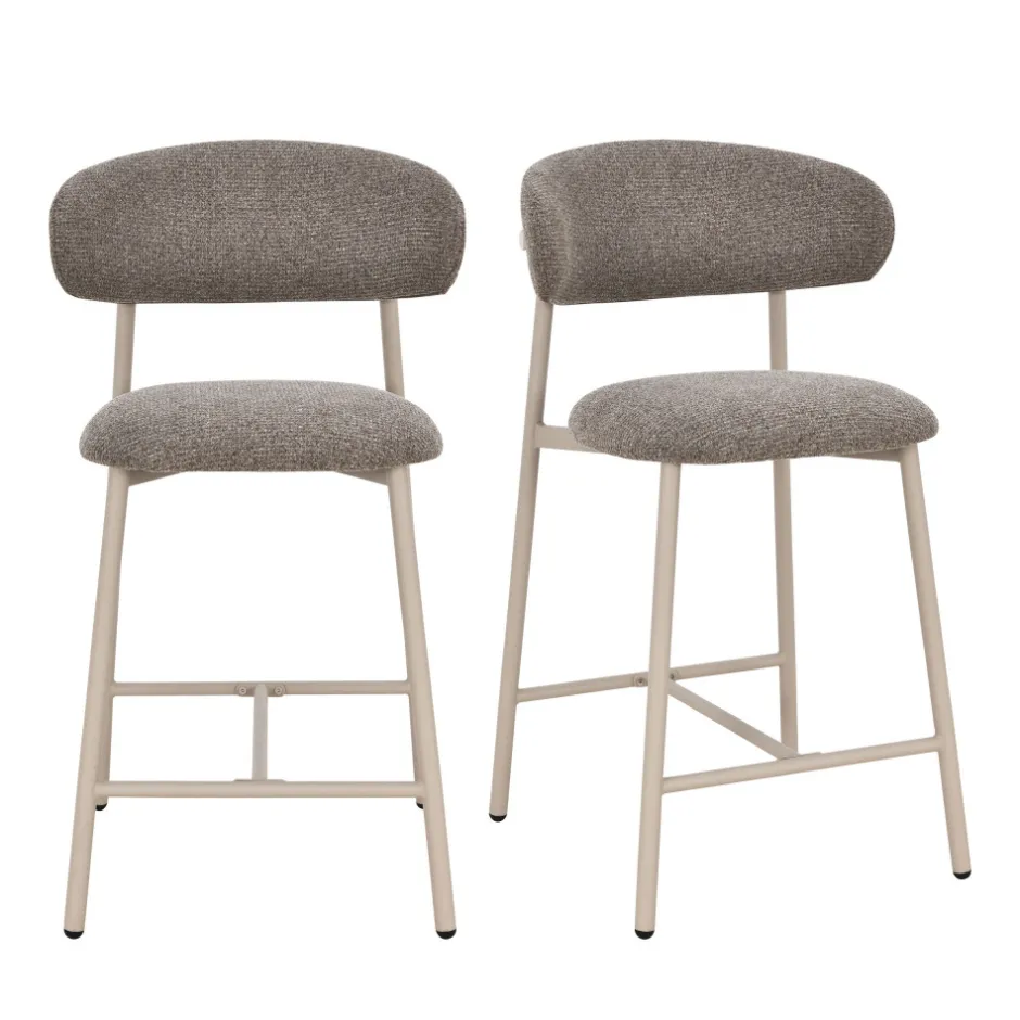 Online Drawer DRACO Lot de 2 chaises de bar en tissu pieds beiges H65cm