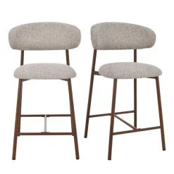 New Drawer DRACO Lot de 2 chaises de bar en tissu pieds effet bois foncé H65cm