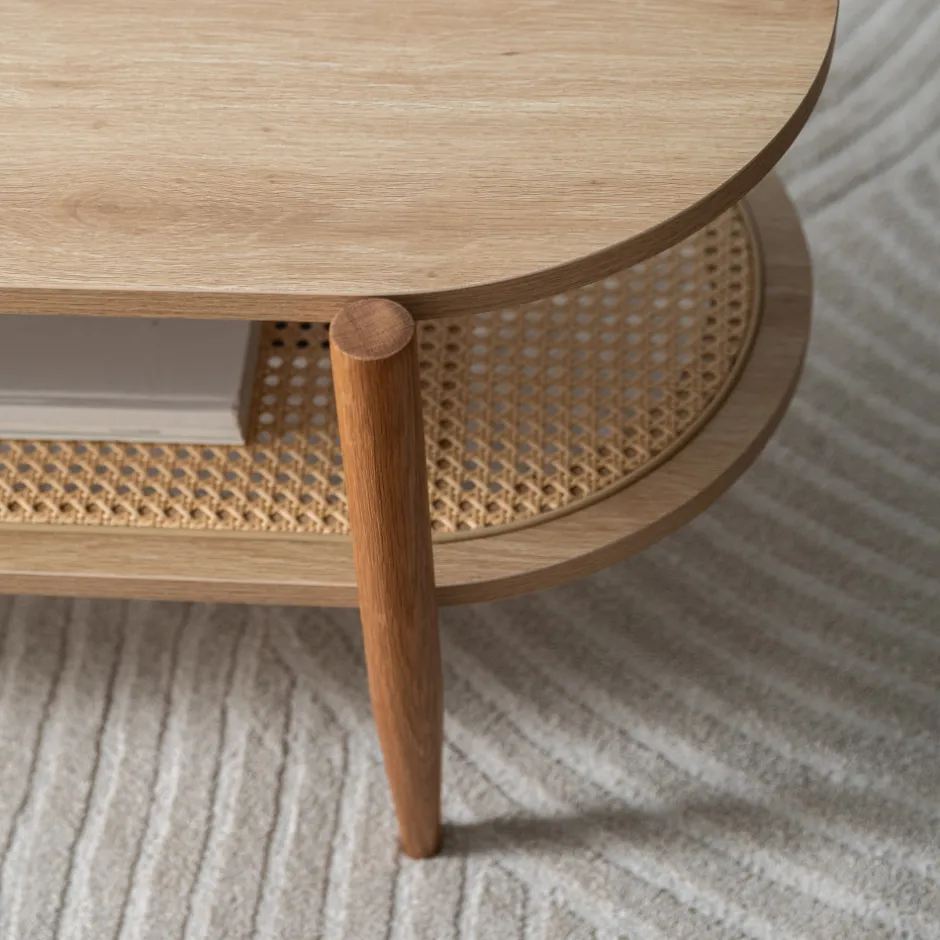 Best Drawer ELLOS Table basse ovale en bois et cannage