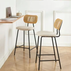 Clearance No name EMA Lot de 2 tabourets de bar en tissu bouclette et métal H66,5cm