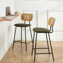 Clearance No name EMA Lot de 2 tabourets de bar en tissu bouclette et métal H66,5cm