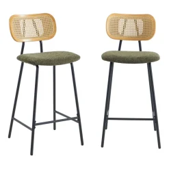 Clearance No name EMA Lot de 2 tabourets de bar en tissu bouclette et métal H66,5cm