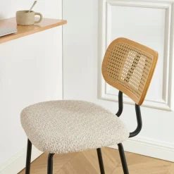 Clearance No name EMA Lot de 2 tabourets de bar en tissu bouclette et métal H66,5cm