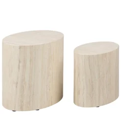 New Drawer EQUICOLA Lot de 2 tables d'appoint ovales en effet travertin