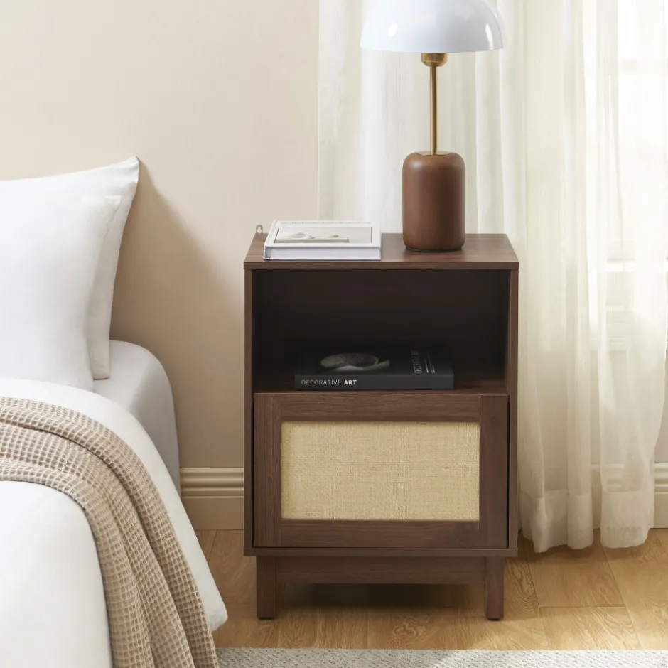 Online No name ESTELA Table de chevet 1 porte en bois et cannage