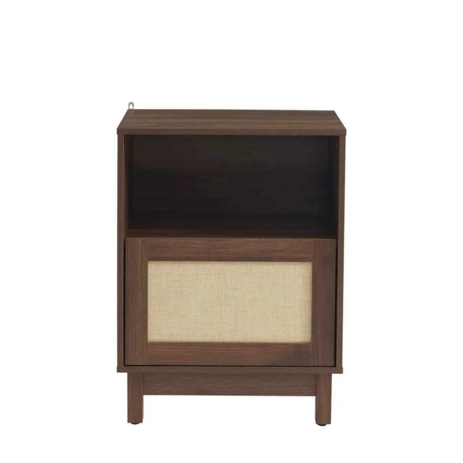 Online No name ESTELA Table de chevet 1 porte en bois et cannage