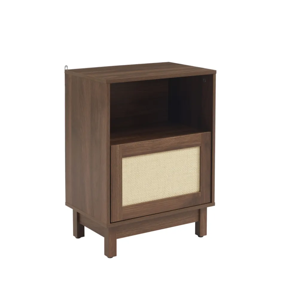 Online No name ESTELA Table de chevet 1 porte en bois et cannage