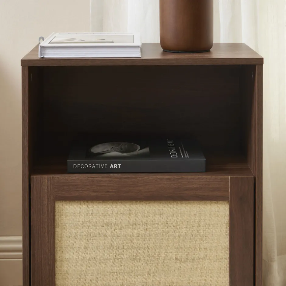 Online No name ESTELA Table de chevet 1 porte en bois et cannage