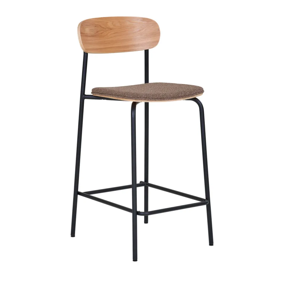 Discount House Nordic ESTEPONA Lot de 2 tabourets de bar en bois, tissu et métal H66cm