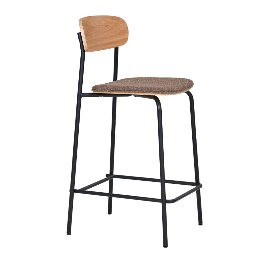 Discount House Nordic ESTEPONA Lot de 2 tabourets de bar en bois, tissu et métal H66cm