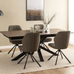 Discount Drawer EURAME Table à manger extensible 6 à 12 personnes en céramique et métal 200-240x100cm