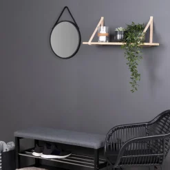 Best House Nordic FORNO Etagère murale en bois et cuir 80x20 cm